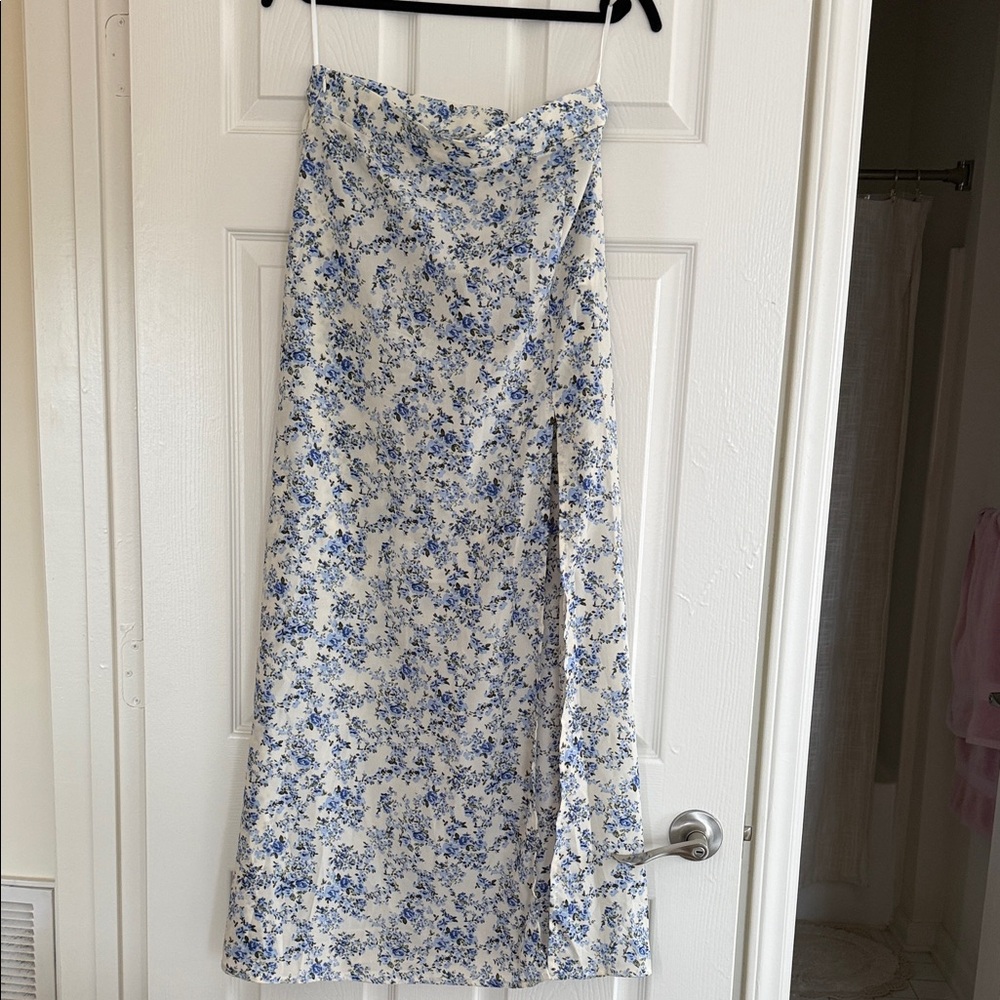 SHEIN Blue Floral Maxi Skirt on White